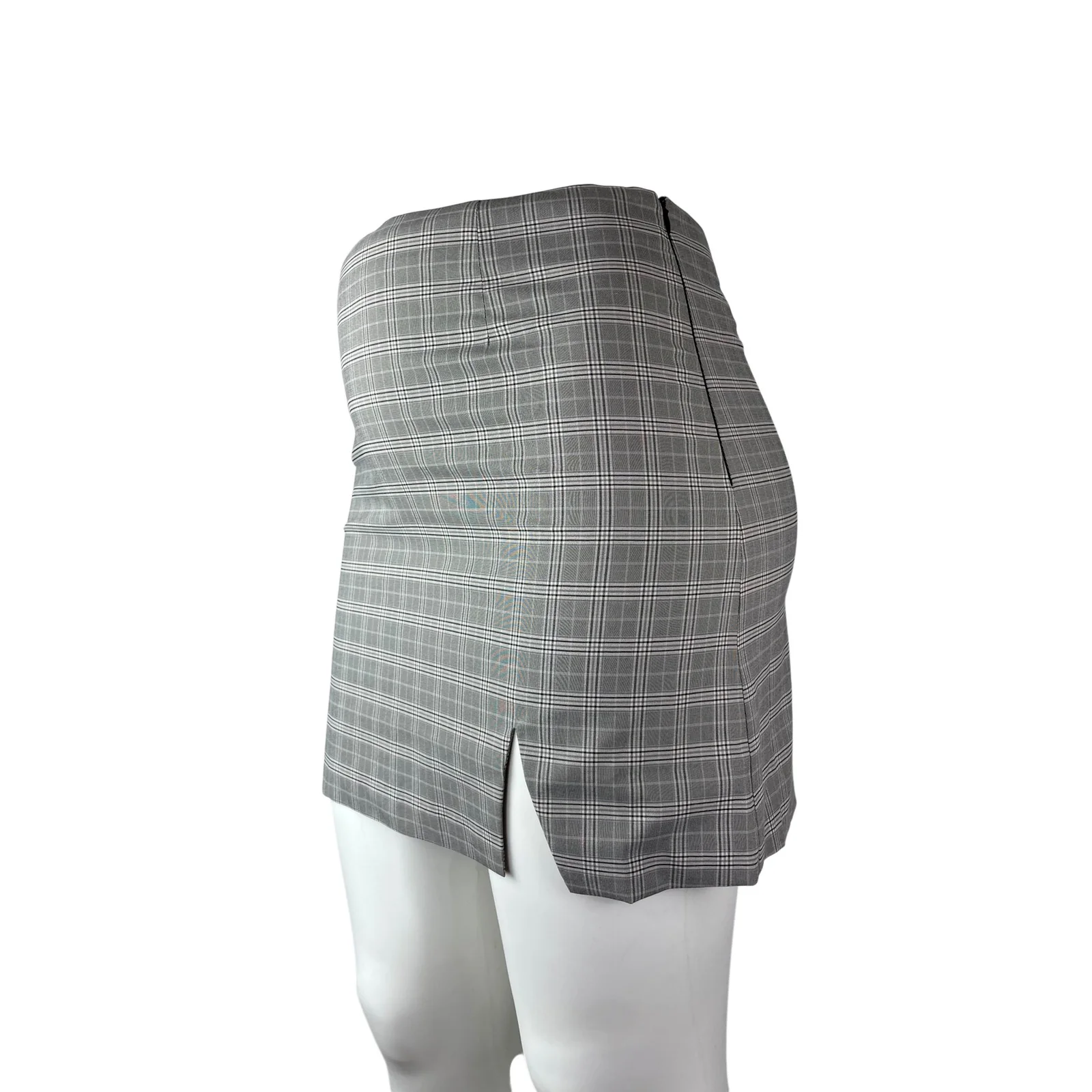 NEW Wayf Women's Gray Plaid Flannel Tartan Slit High Waist Mini Pencil Skirt XL - Image 4