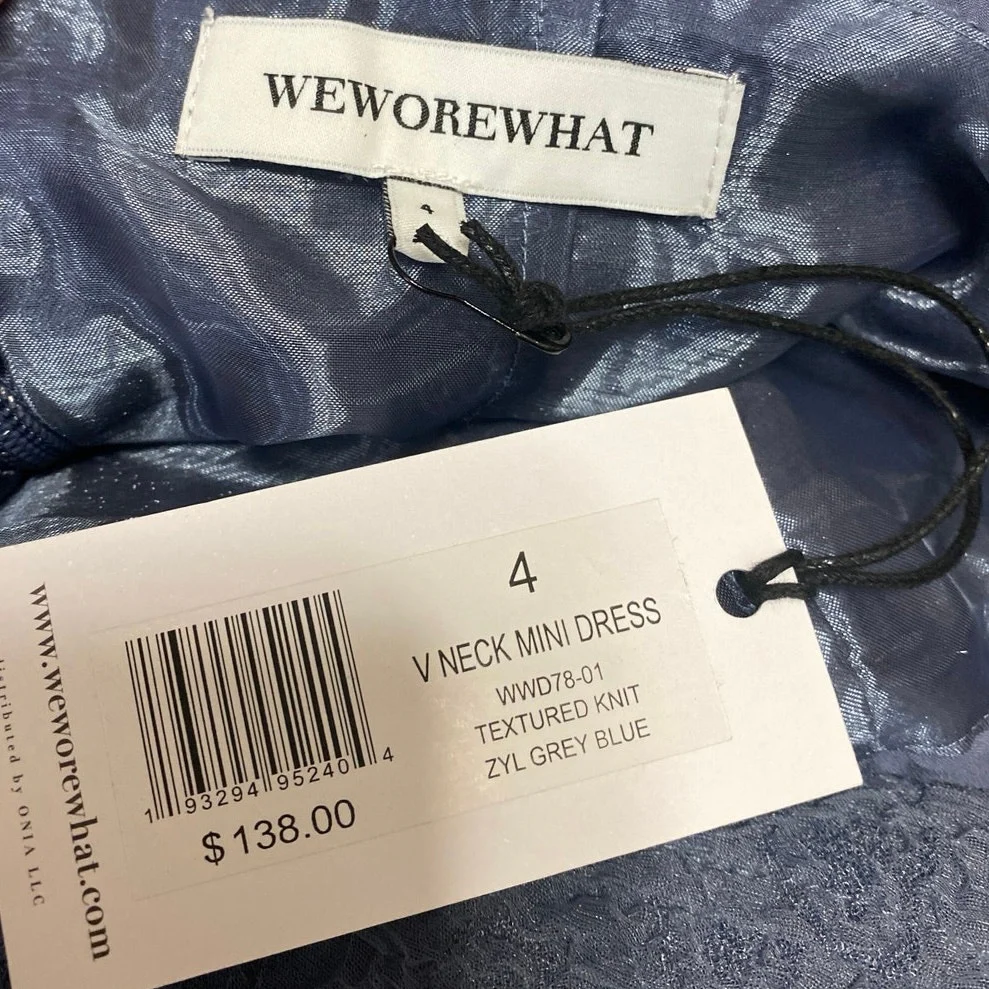 NEW WeWoreWhat Blue Textured Knit Sleeveless Plunge Neck Mini Flared Dress Sz 4 - Image 4