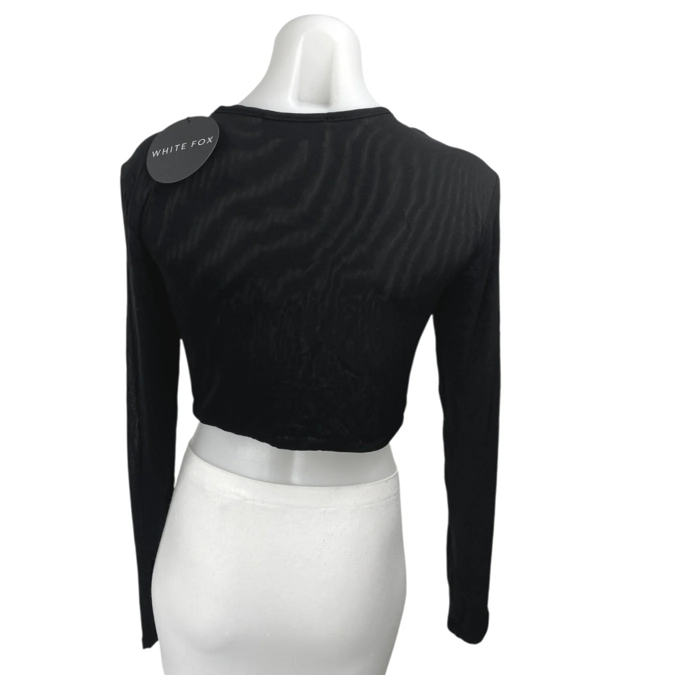 NEW White Fox Black Long Sleeve Cutouts Cold Shoulder Blouse Crop Top Size M - Image 2