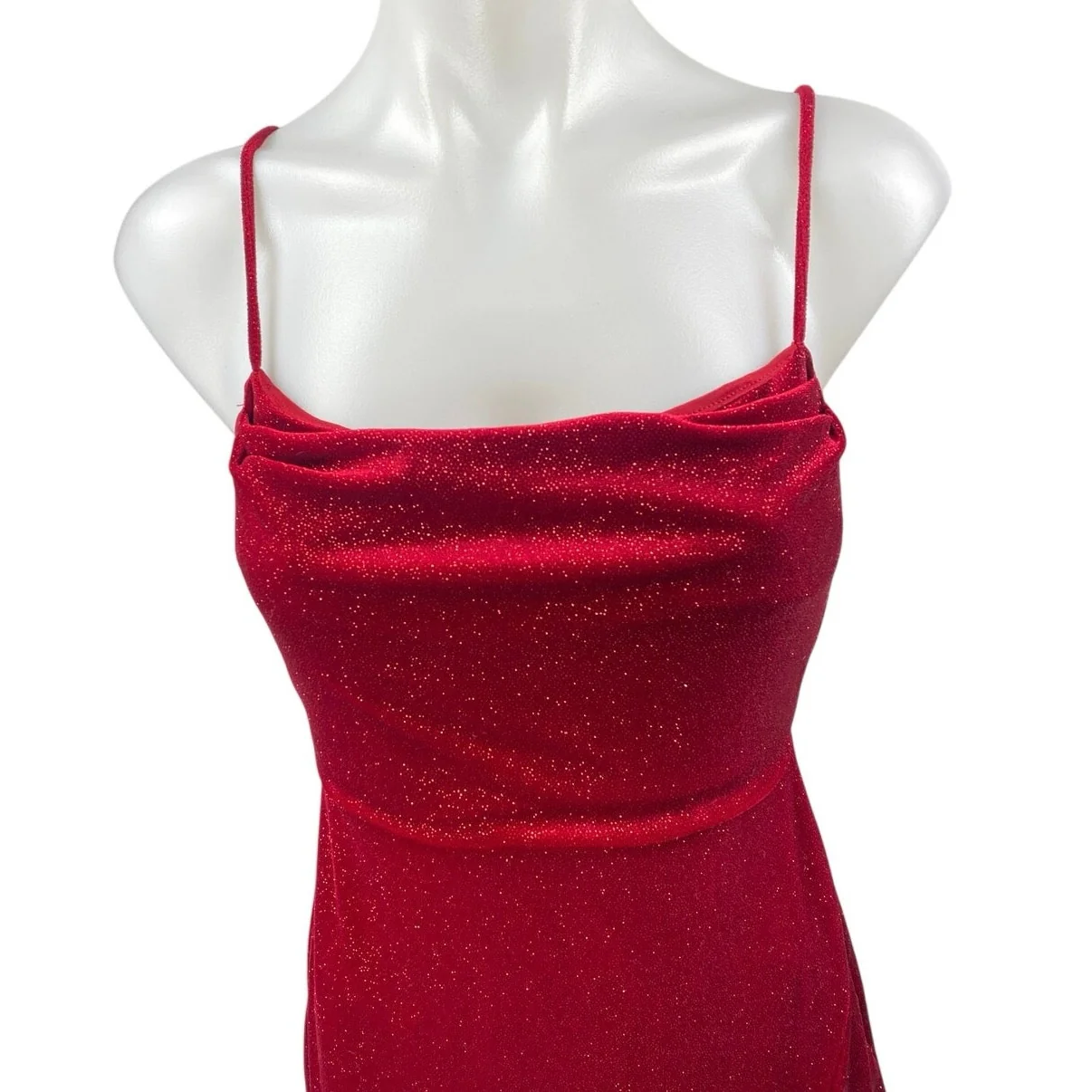 NEW Windsor Red Sleeveless Cowl Neck Glitter Cami Slit Tank Slip Midi Dress S - Image 4