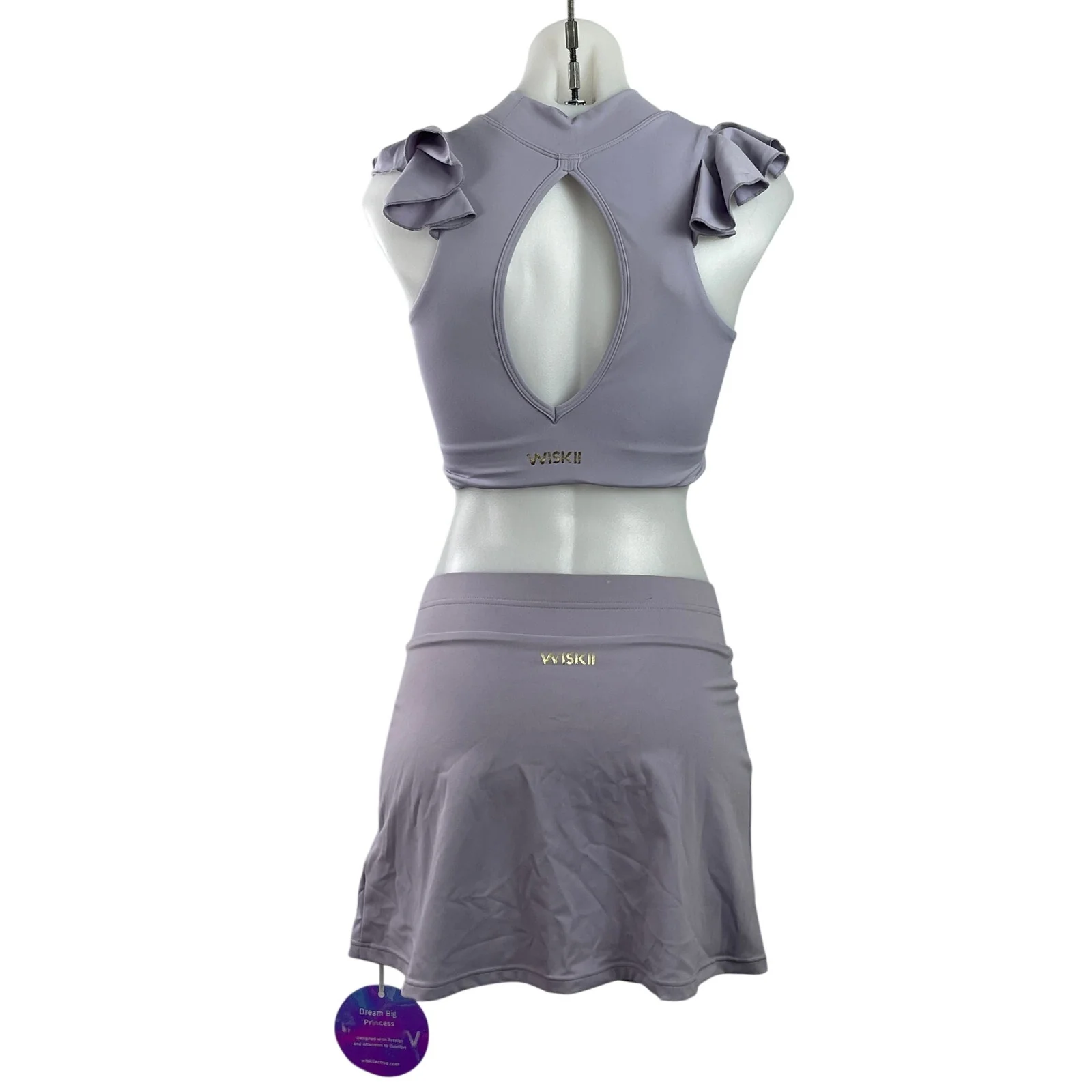 NEW WISKII Purple Lilac Ruffle Sleeveless Crop Top Slit Mini Skirt Set Size S - Image 3