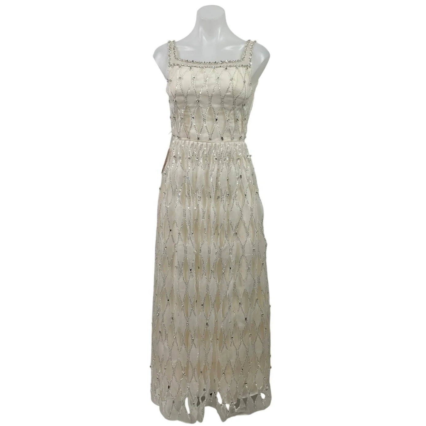 NEW Women's White Sequin Rhinestone Sleeveless Square Neck A-Line Tank Dress XS