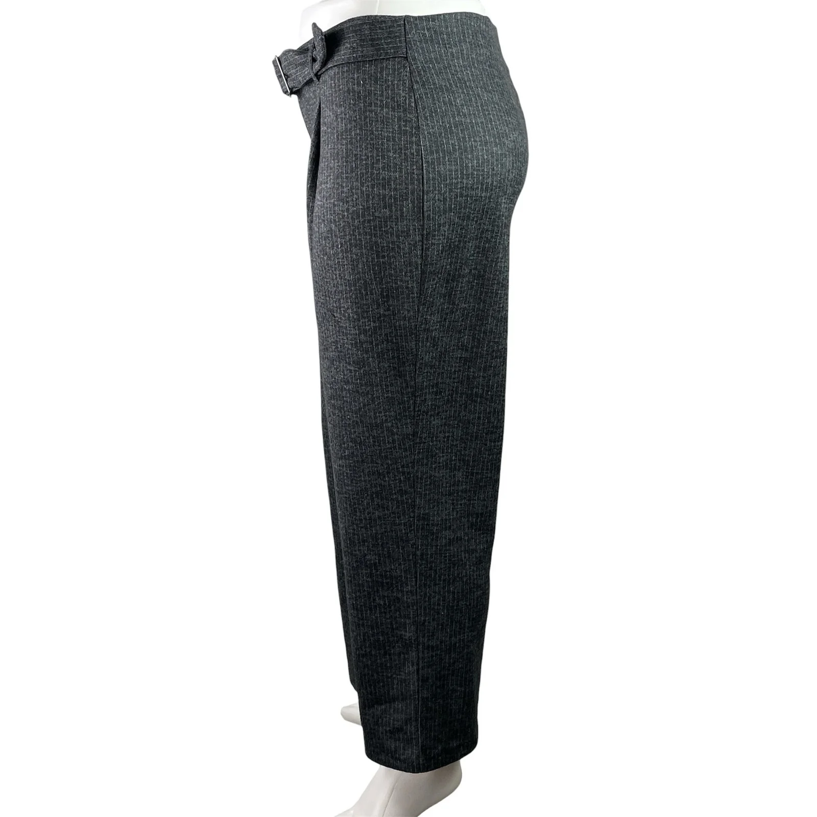 New York Clothing Black Striped Pleated Belted Straight Leg Trousers Pants Sz 1X - Image 2
