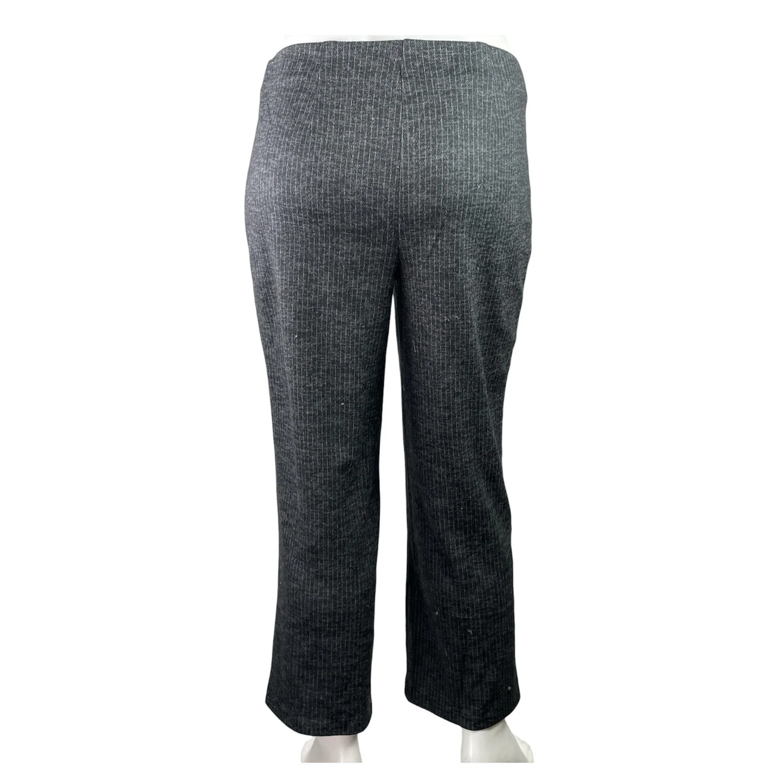 New York Clothing Black Striped Pleated Belted Straight Leg Trousers Pants Sz 1X - Image 3