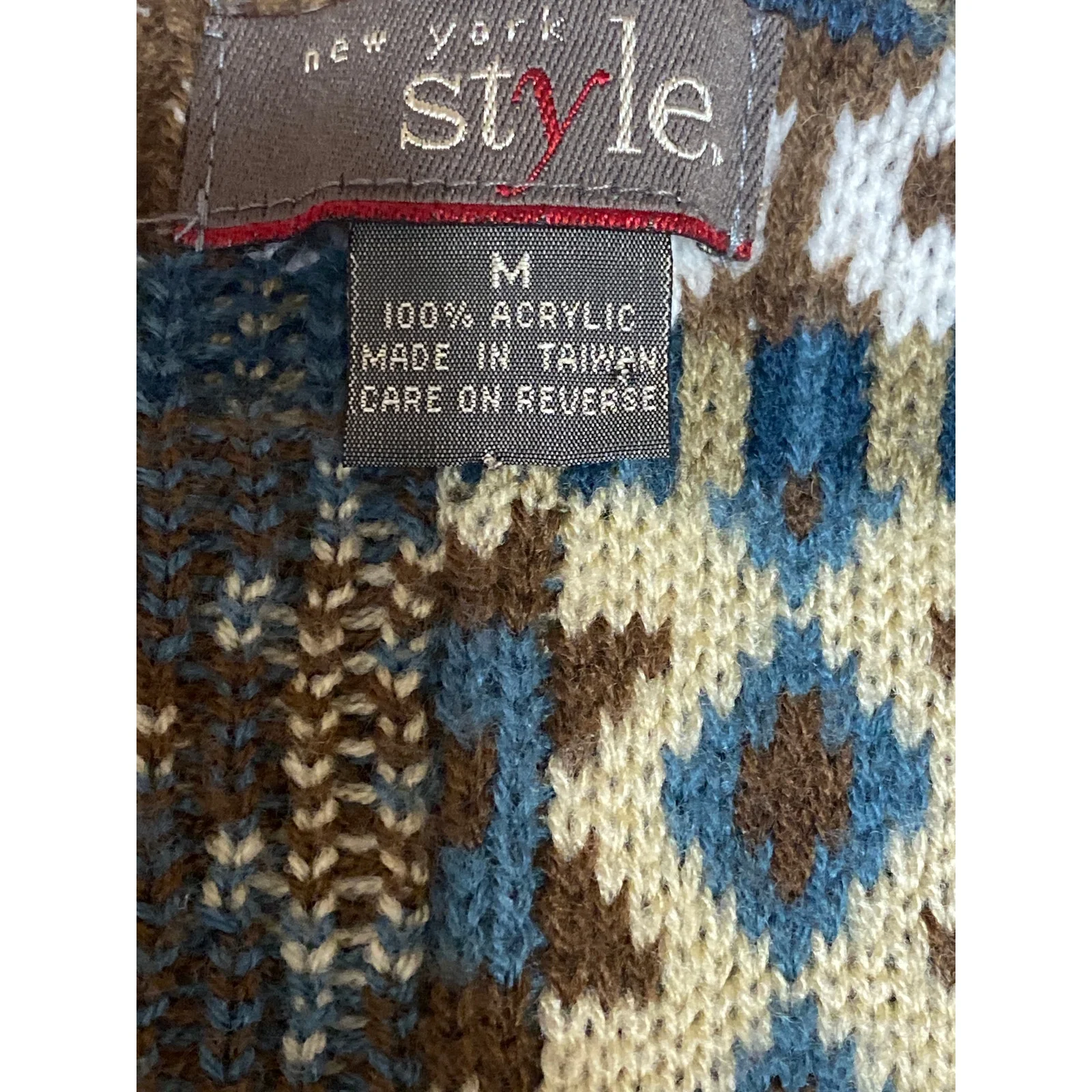 New York Style Multicolor Knit Argyle Geometric Sleeveless Sweater Vest Top Sz M - Image 5