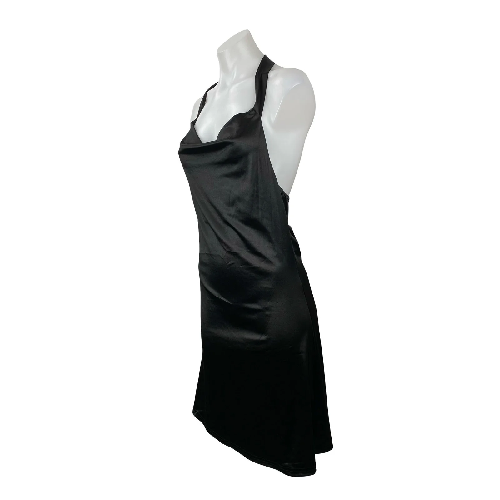 NEW Zaful Black Silk Satin Halter Cowl Neck Backless A Line Mini Dress Size M - Image 3