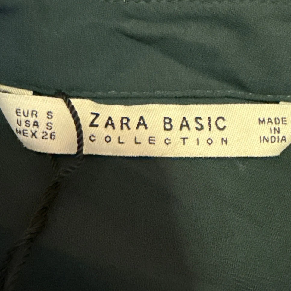 NEW Zara Basic Green Beaded Lightweight Long Sleeve Button Down Shirt Top Size S - Image 4