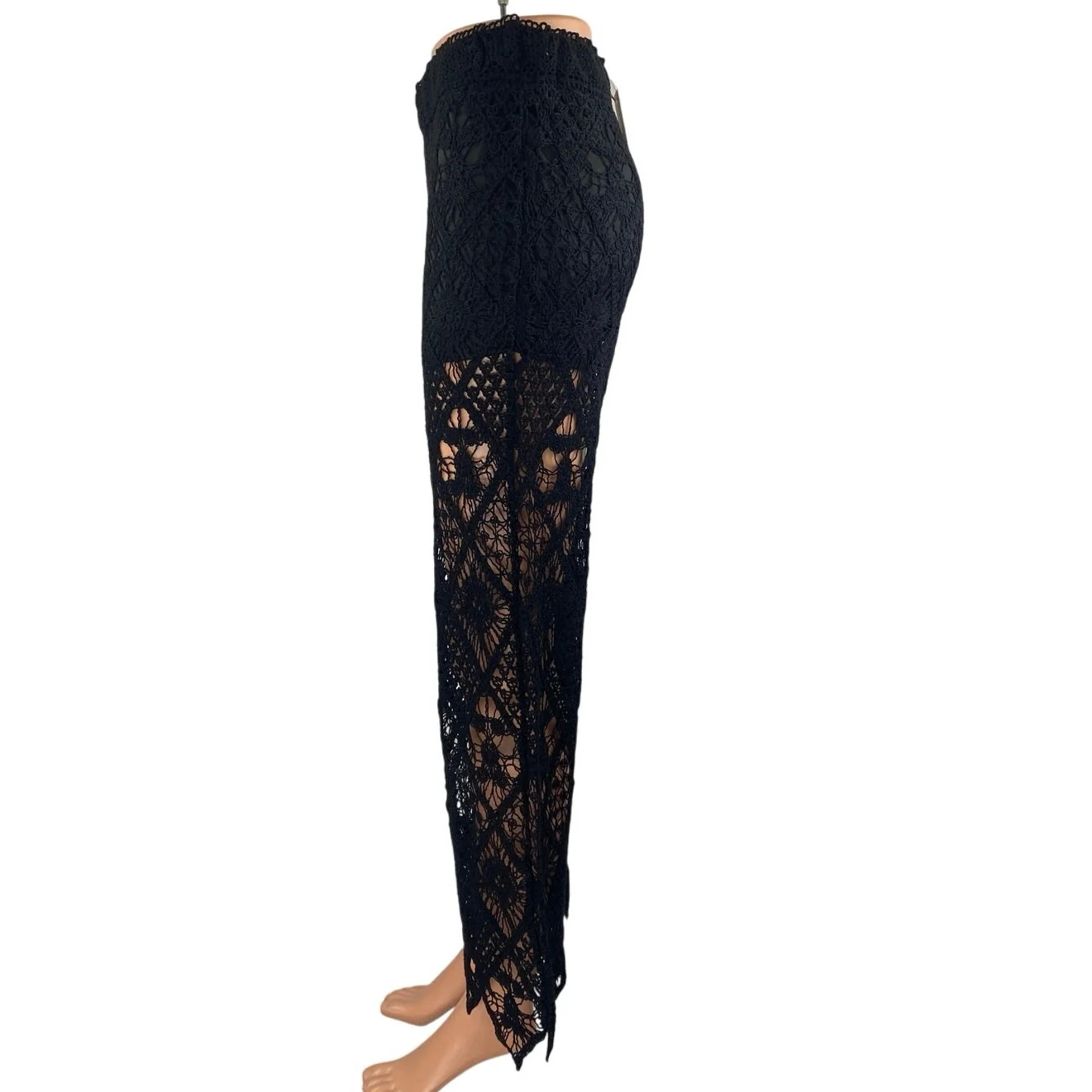 NEW Zara Black Crochet High Waist Sheer Wide Leg Cover Up Trousers Pants Size XS - Image 2