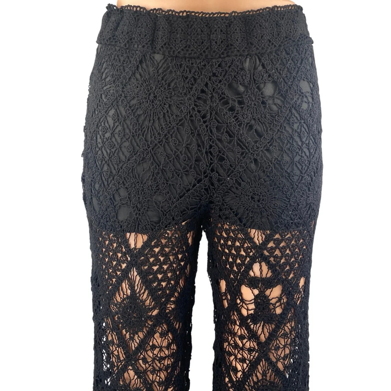 NEW Zara Black Crochet High Waist Sheer Wide Leg Cover Up Trousers Pants Size XS - Image 4