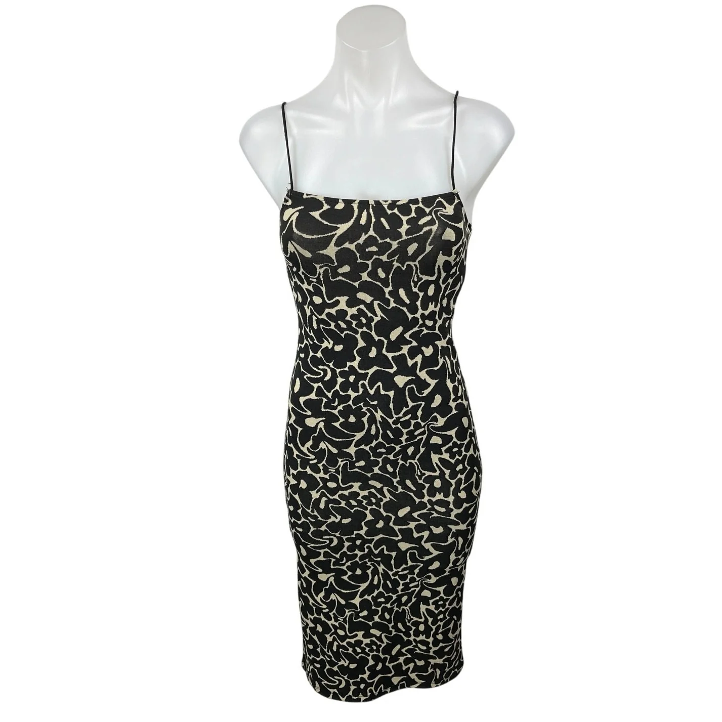 NEW Zara Black Floral Jacquard Sleeveless Cami Camisole Midi Tank Pencil Dress S