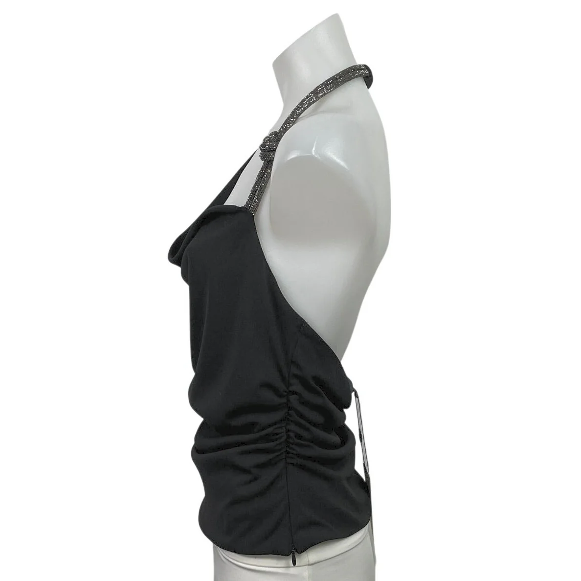 NEW Zara Black Halter Cowl Neck Silver Glitter Strap Open Back Blouse Top Size S - Image 2