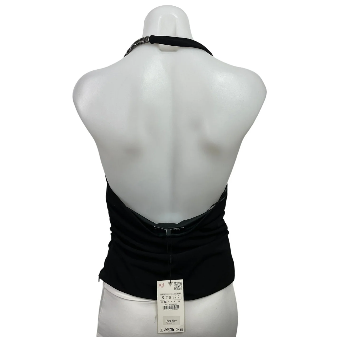 NEW Zara Black Halter Cowl Neck Silver Glitter Strap Open Back Blouse Top Size S - Image 3