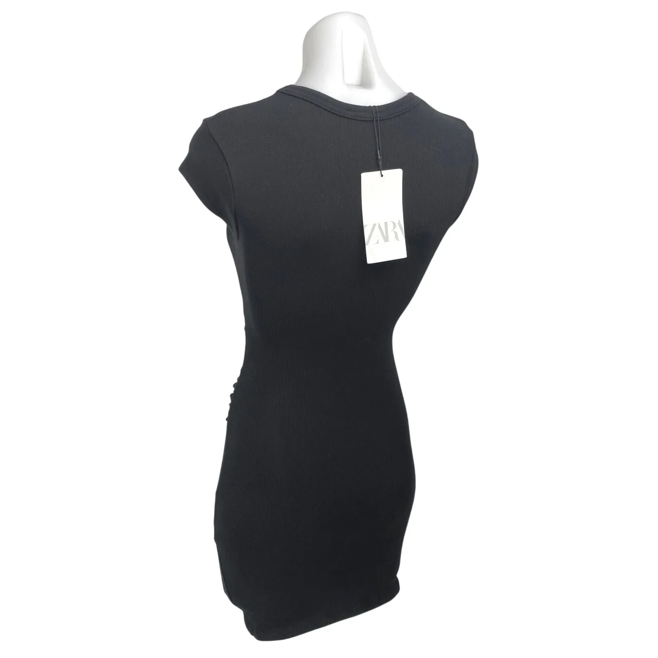 NEW Zara Black Short Cap Sleeve Crew Neck T Shirt Mini Bodycon Dress Size S - Image 2