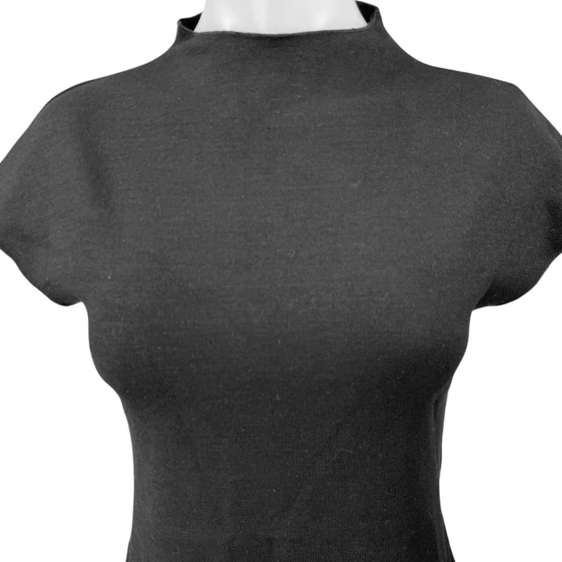 NEW Zara Black Short Sleeve Mock Neck Stretch Mini T Shirt Bodycon Dress Size L - Image 3