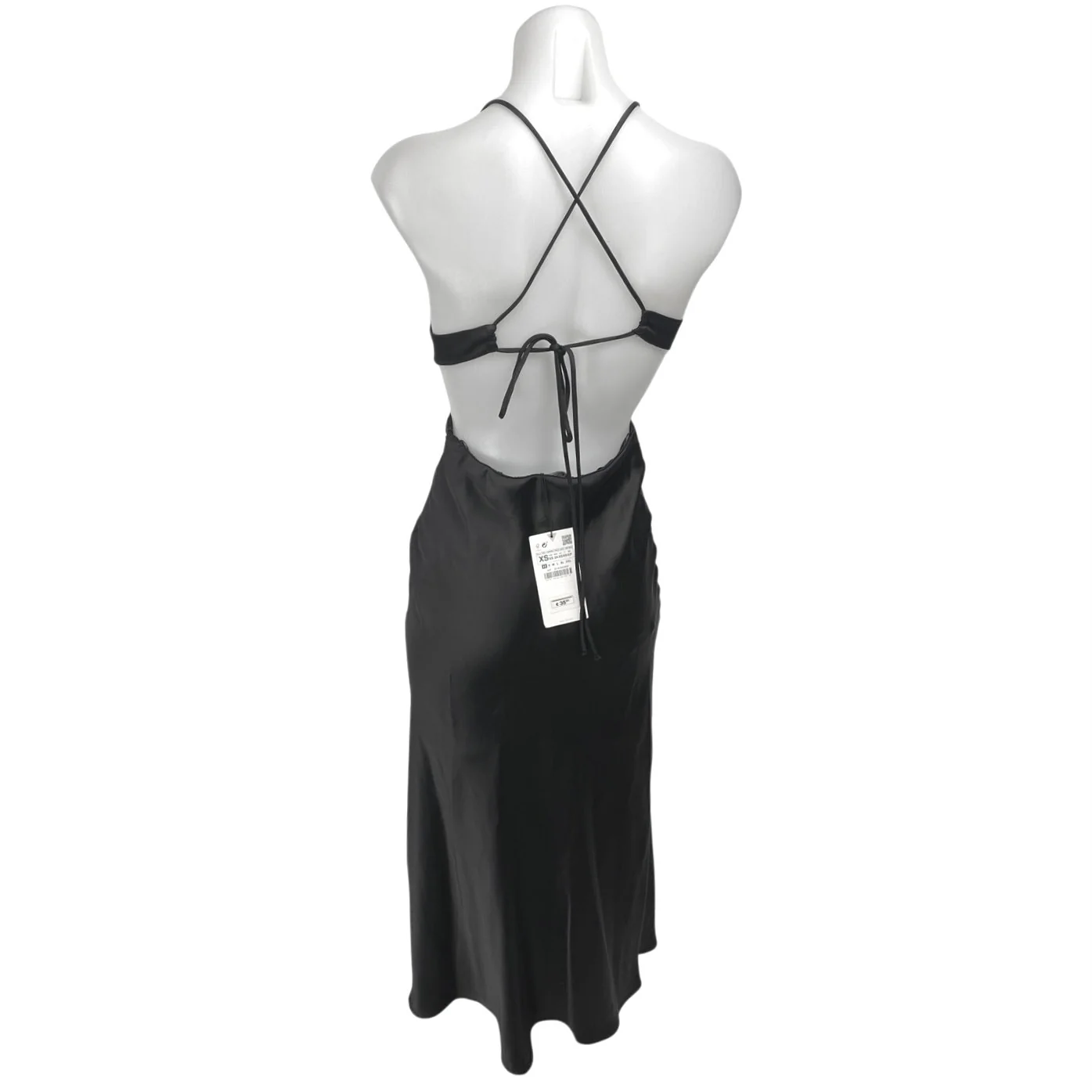 NEW Zara Black Silk Satin Sleeveless Cutout V Neck Strappy Midi Slip Dress Sz XS - Image 2