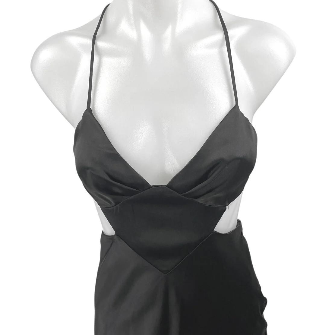NEW Zara Black Silk Satin Sleeveless Cutout V Neck Strappy Midi Slip Dress Sz XS - Image 4