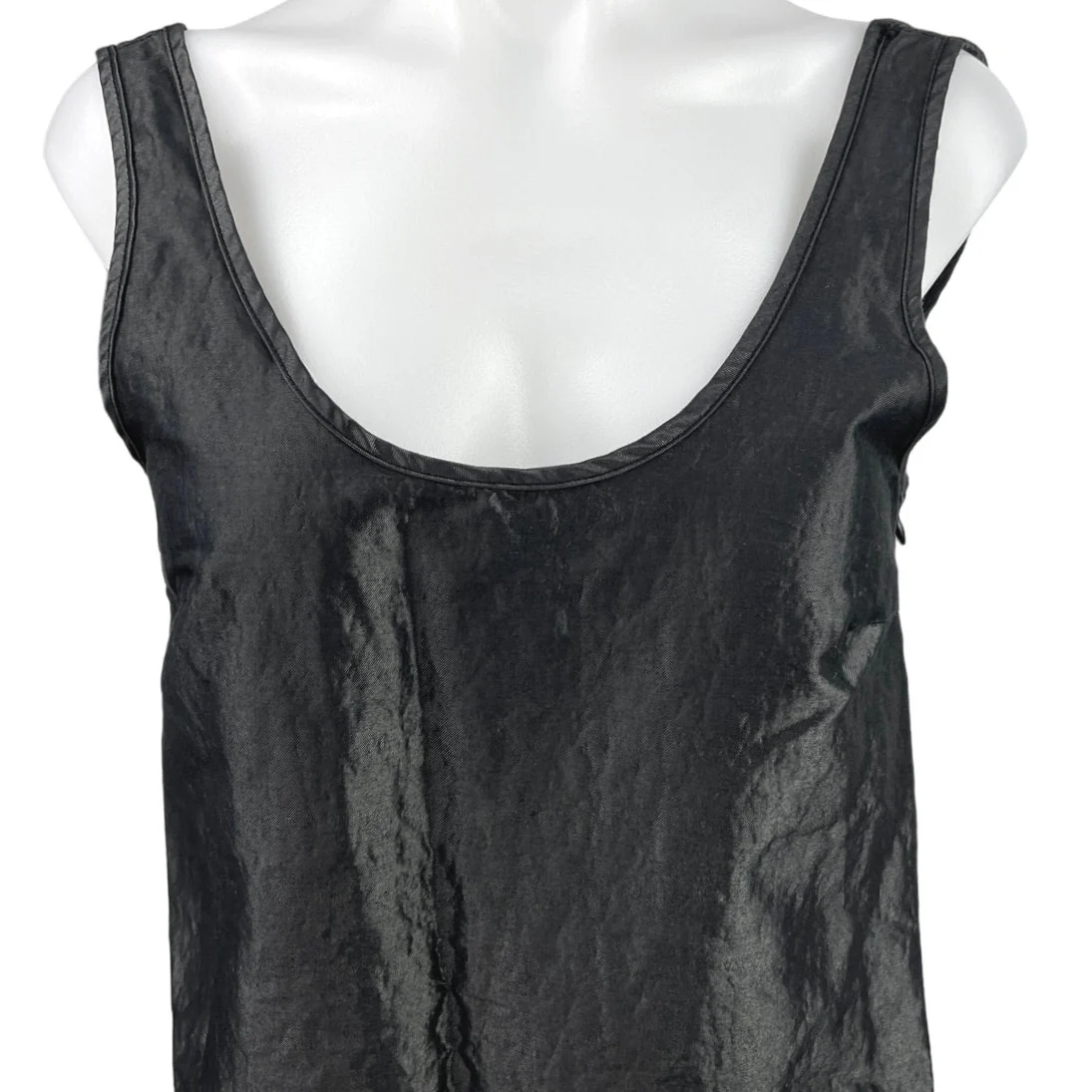 NEW Zara Black Silky Satin Look Sleeveless Scoop Neck Pullover Mini Tank Dress S - Image 3