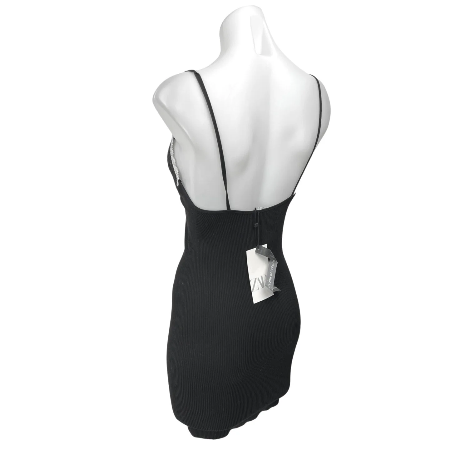 NEW Zara Black Sleeveless Rib Knit Crochet Cami Camisole Mini Bodycon Dress M/L - Image 2