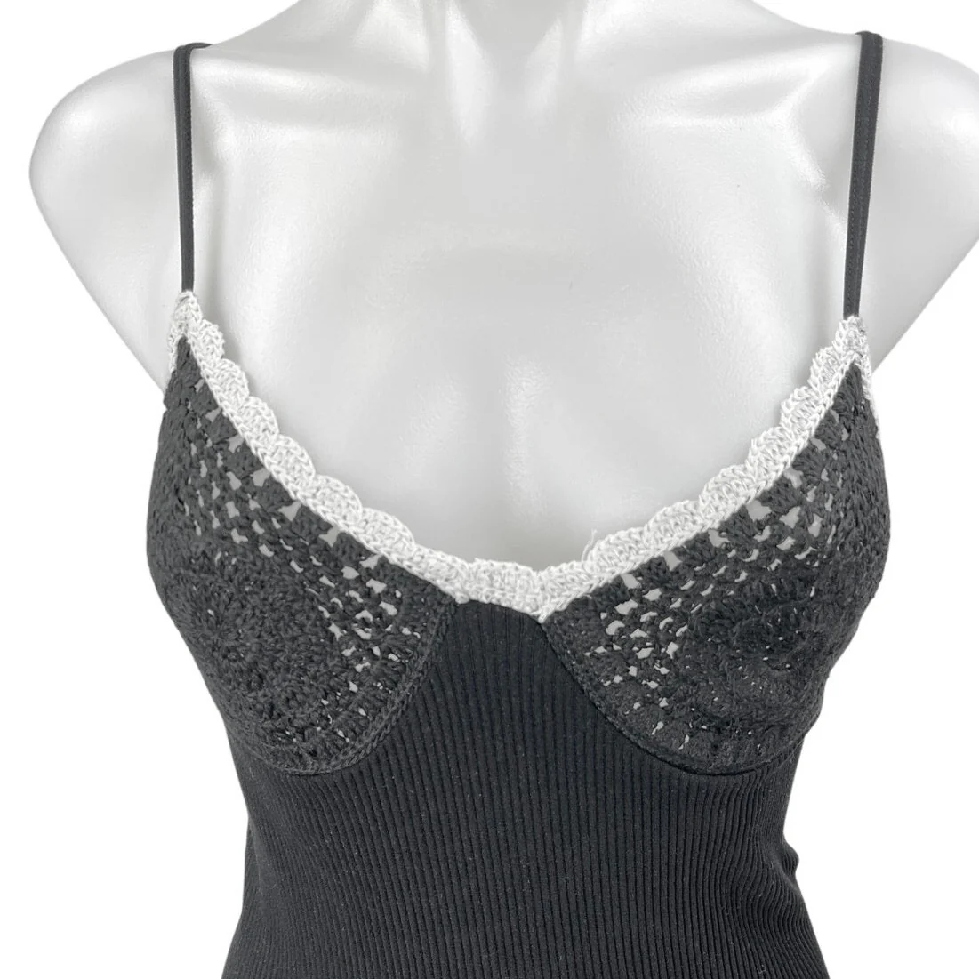 NEW Zara Black Sleeveless Rib Knit Crochet Cami Camisole Mini Bodycon Dress M/L - Image 3