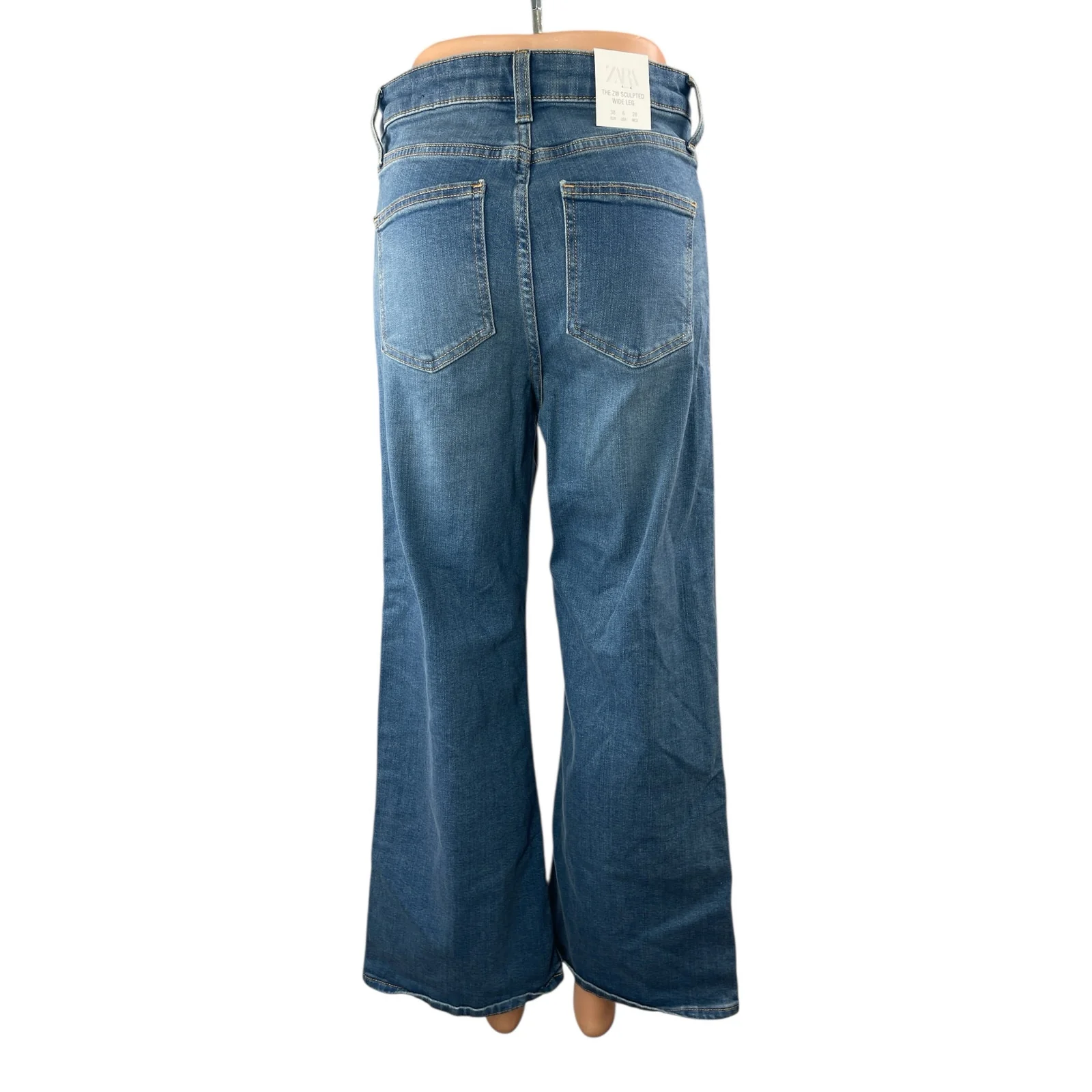 NEW Zara Blue High Rise Cropped Baggy Trouser Wide Leg Denim Jeans Pants Size 6 - Image 2