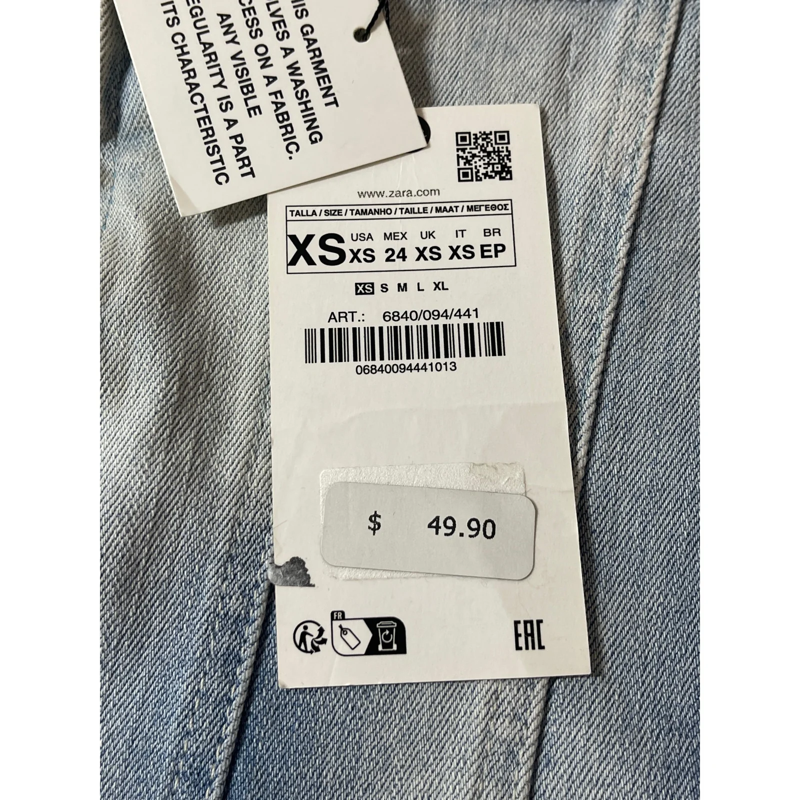 NEW Zara Blue Light Wash Strapless Tube Bandeau Zip Denim Jean Crop Top Size XS - Image 3
