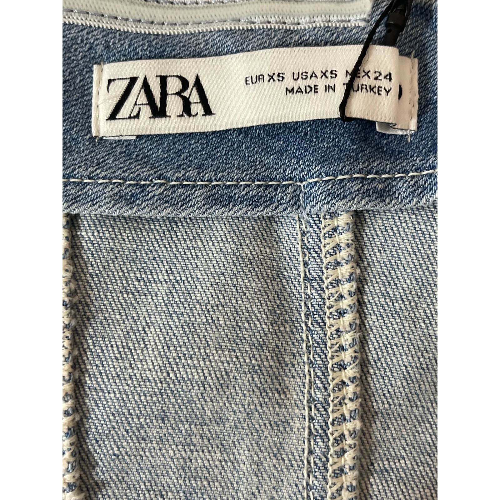 NEW Zara Blue Light Wash Strapless Tube Bandeau Zip Denim Jean Crop Top Size XS - Image 4