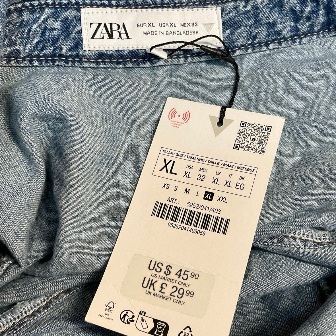 NEW Zara Blue Long Sleeve Collar Tie Knot Denim Jean Jacket Shirt Top Size XL - Image 4