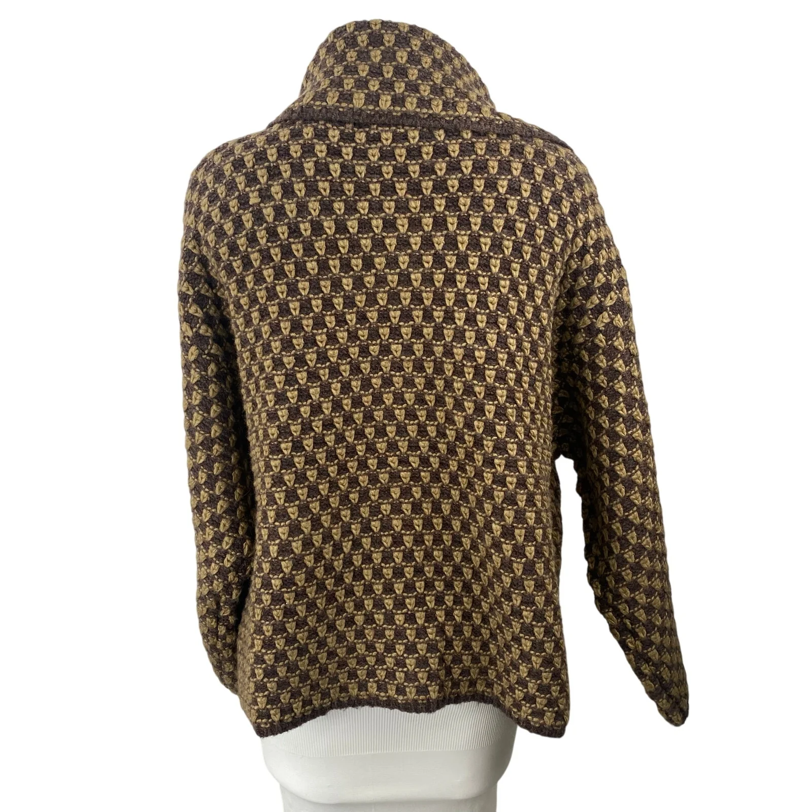 NEW Zara Brown Yellow Crochet Knit Long Sleeve Button Up Sweater Top Size S - Image 4
