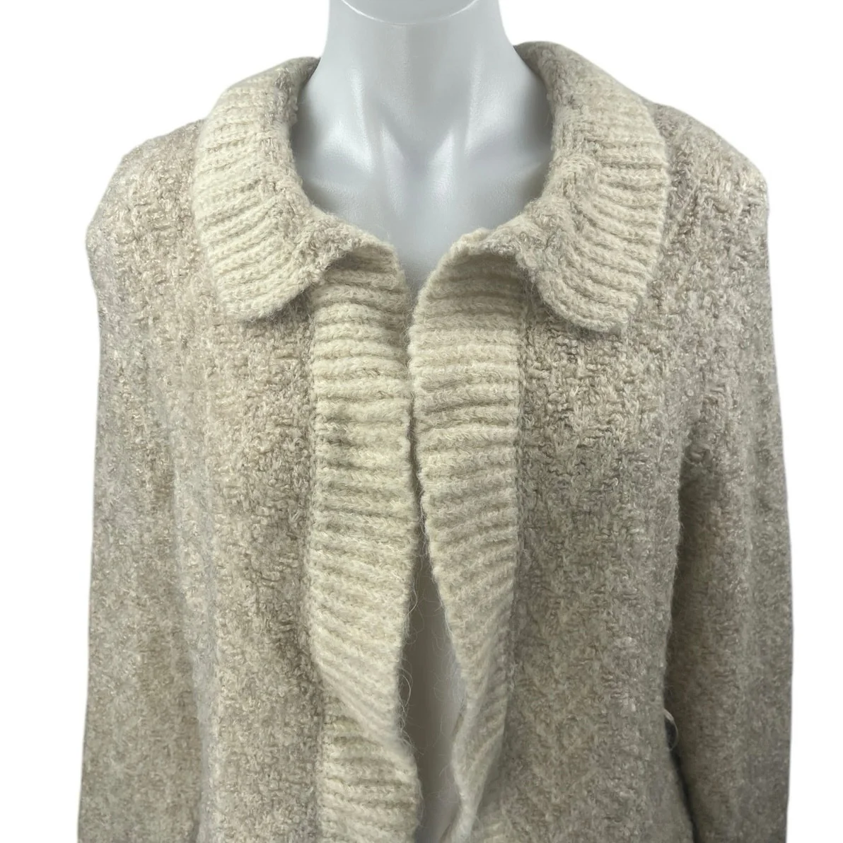 NEW Zara Cream Beige Ribbed Knit Collared Fuzzy Open Cardigan Sweater Top Size L - Image 3