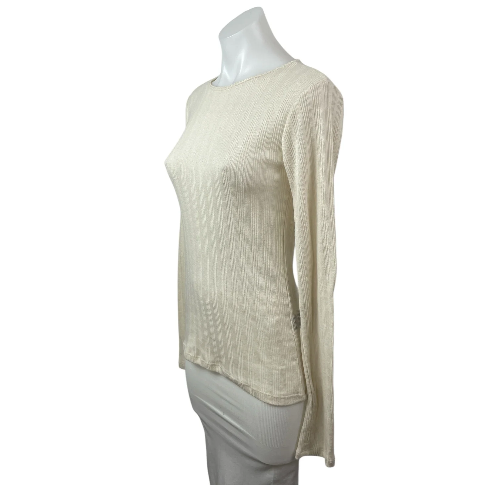 NEW Zara Cream Pointelle Ribbed Crew Neck Long Sleeve Sweater T-Shirt Top Size S - Image 3