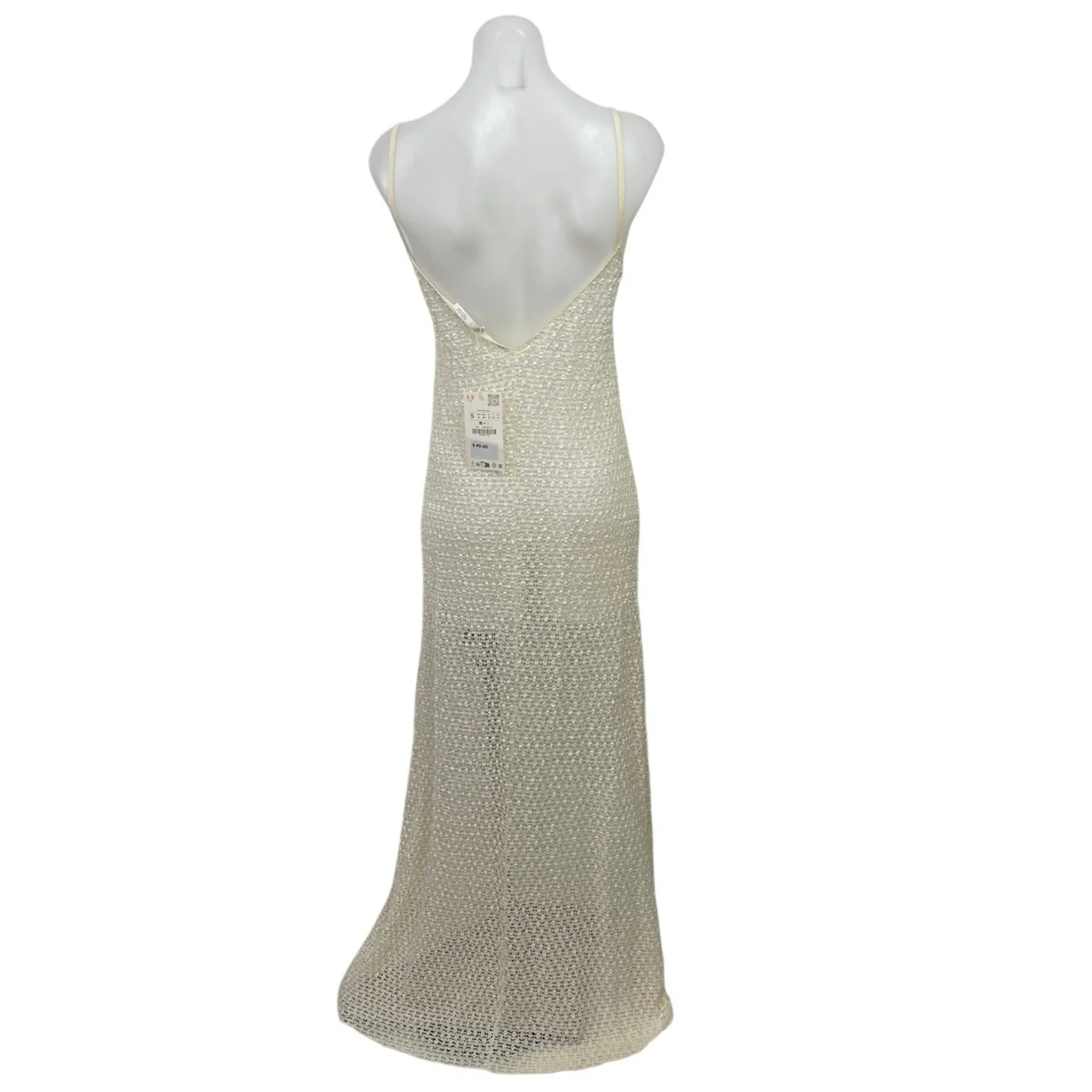 NEW Zara Cream Sleeveless Crochet Knit Sheer Cover Up V Neck Maxi Dress Size S - Image 3