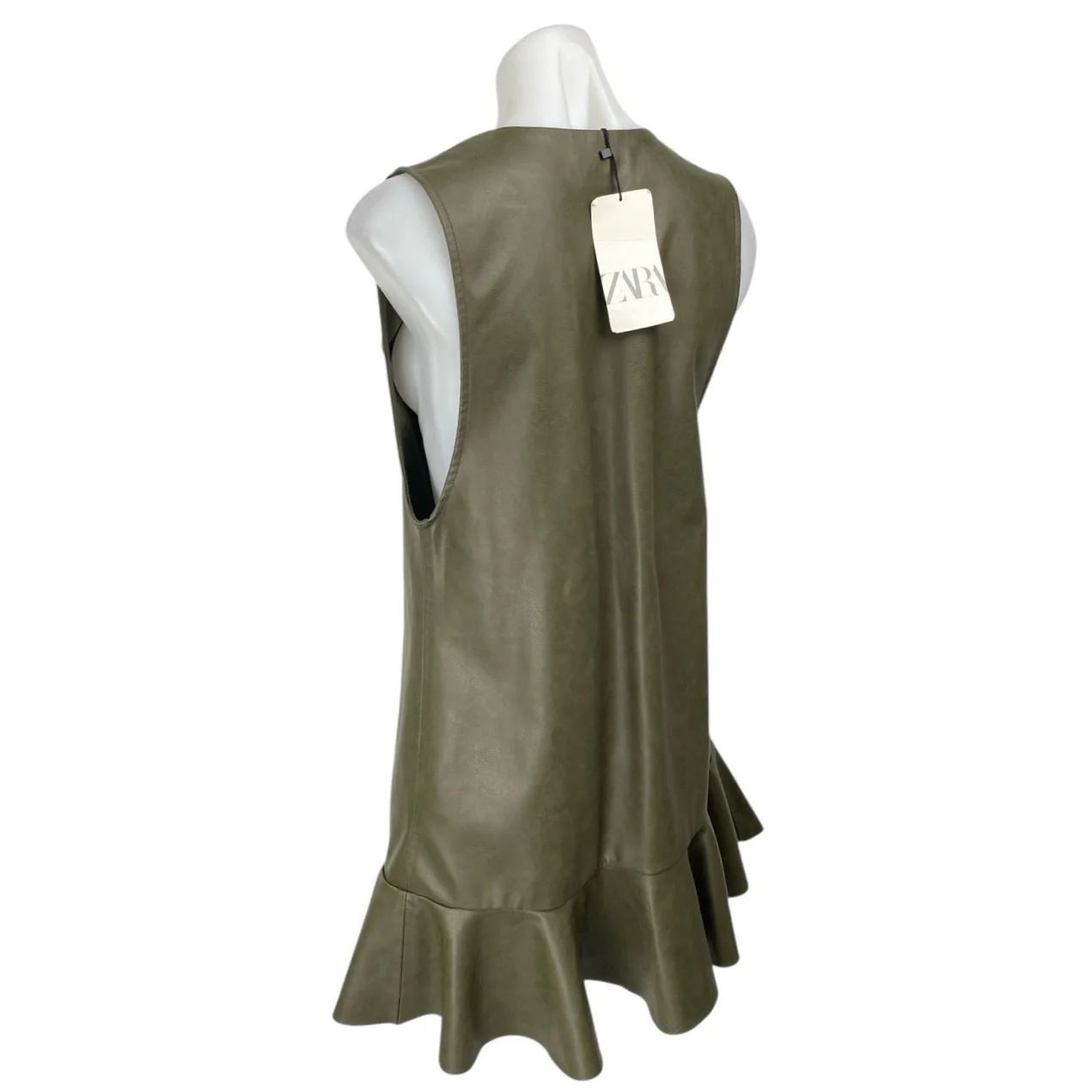 NEW Zara Green Faux Leather Vegan Sleeveless Ruffle Blazer Mini Dress Size S - Image 2