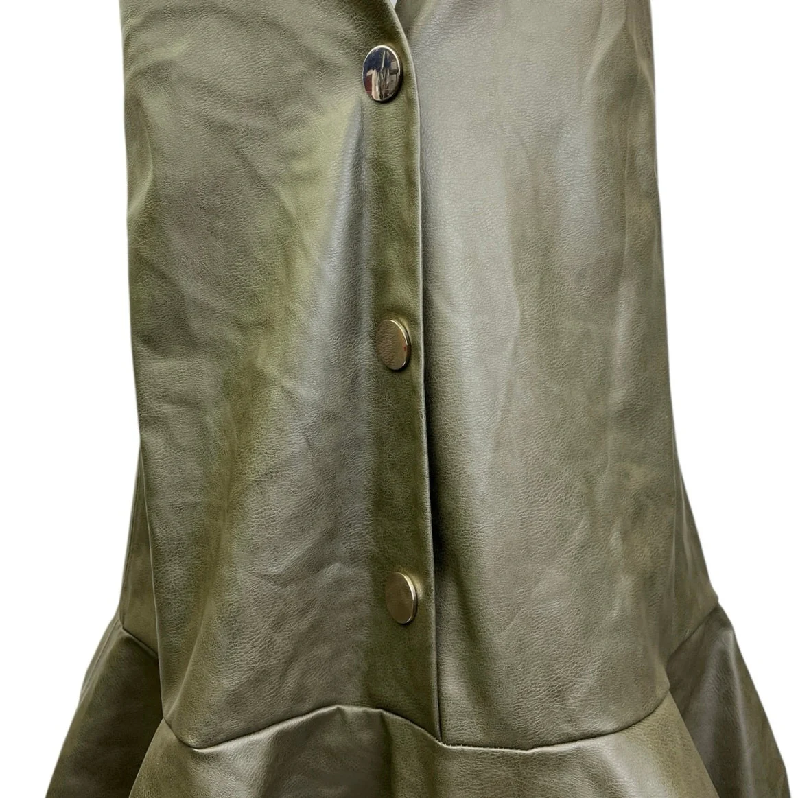 NEW Zara Green Faux Vegan Leather Sleeveless Button V-neck Ruffle Mini Dress M - Image 3