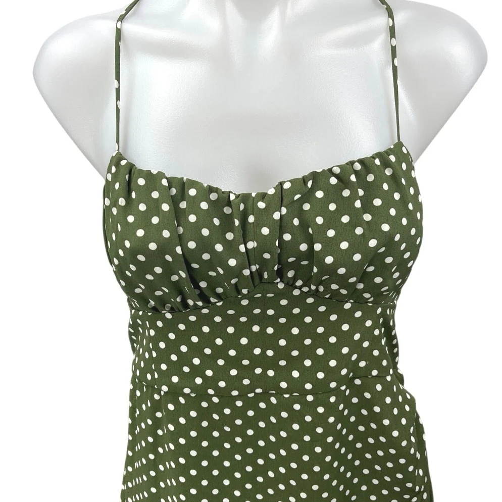 NEW Zara Green Polka Dots Sleeveless Cami Camisole Midi Tank Wrap Dress Size M - Image 3