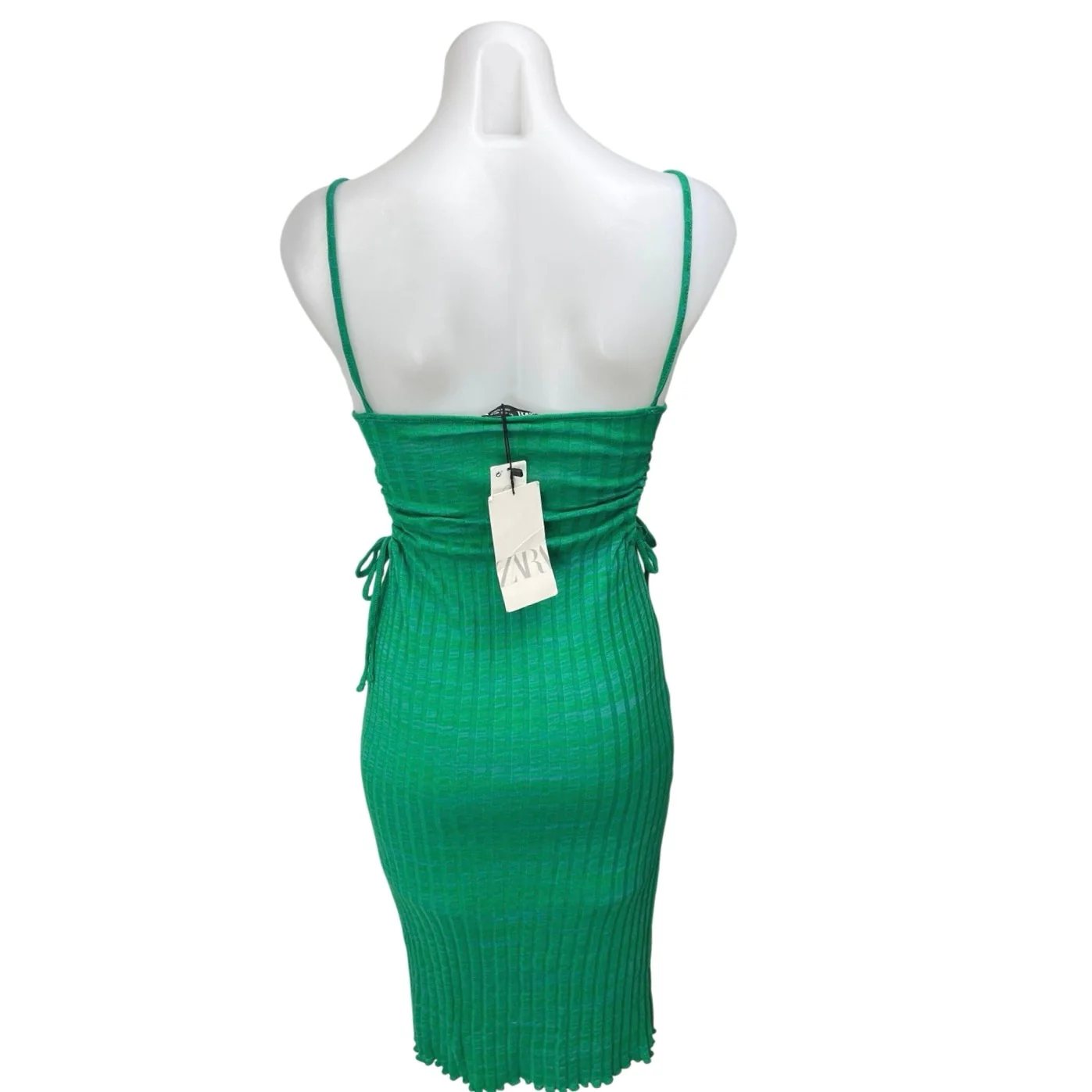 NEW Zara Green Sleeveless Cutout Cinched Cami Camisole Midi Bodycon Tank Dress S - Image 3