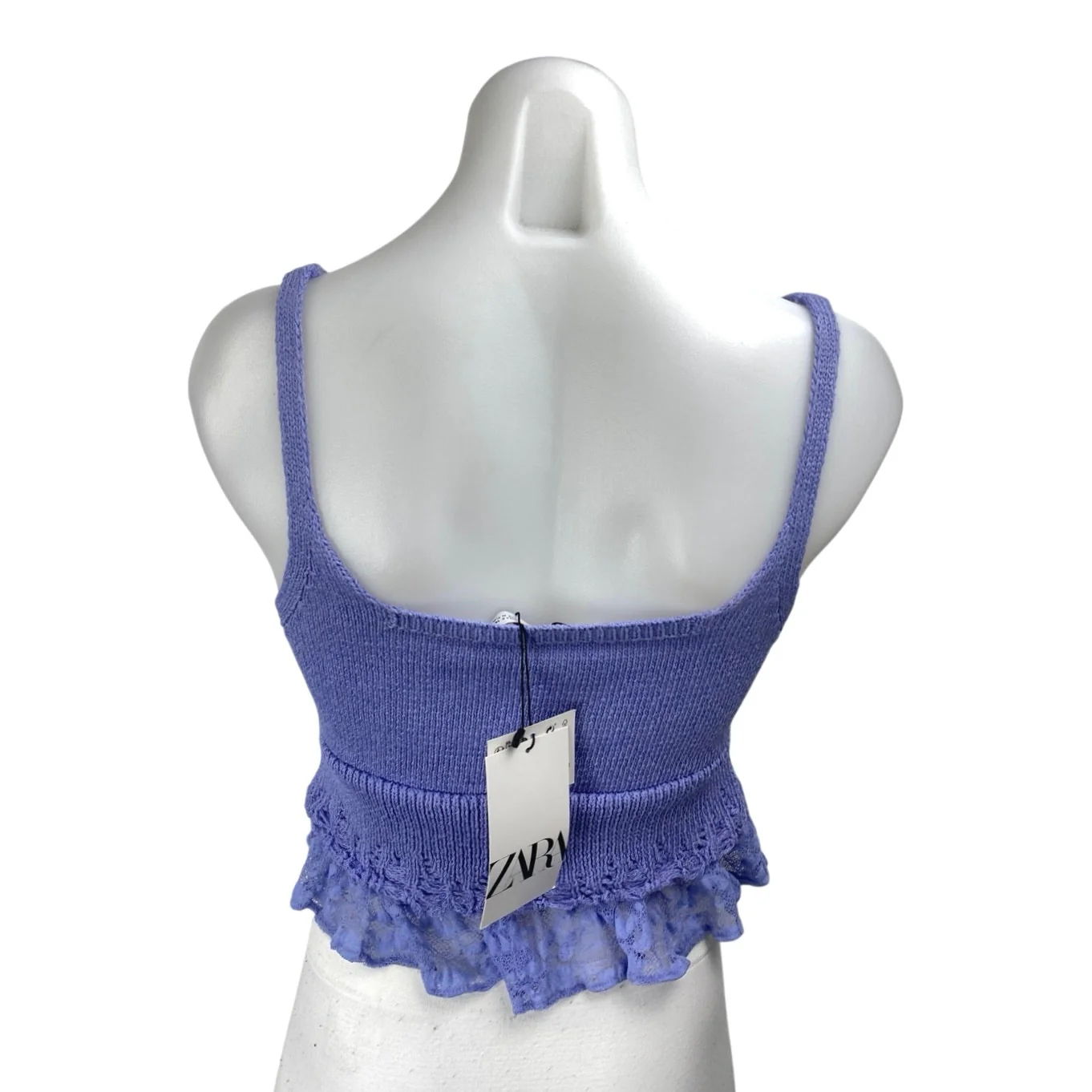NEW Zara Purple Ruffle Lace Sleeveless Cami Square Neck Peplum Tank Crop Top S - Image 2