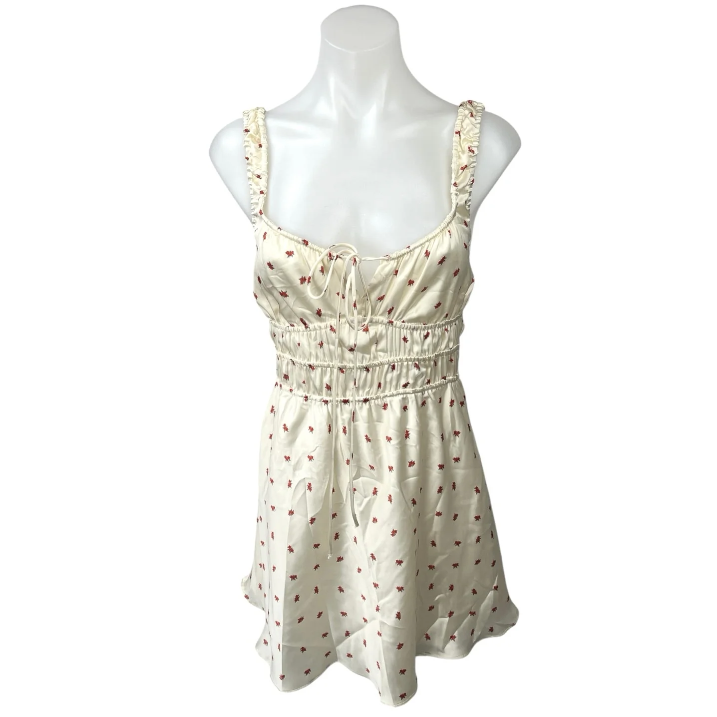 NEW Zara White Floral Silky Satin Sleeveless Cami Camisole Fit & Flare Dress M