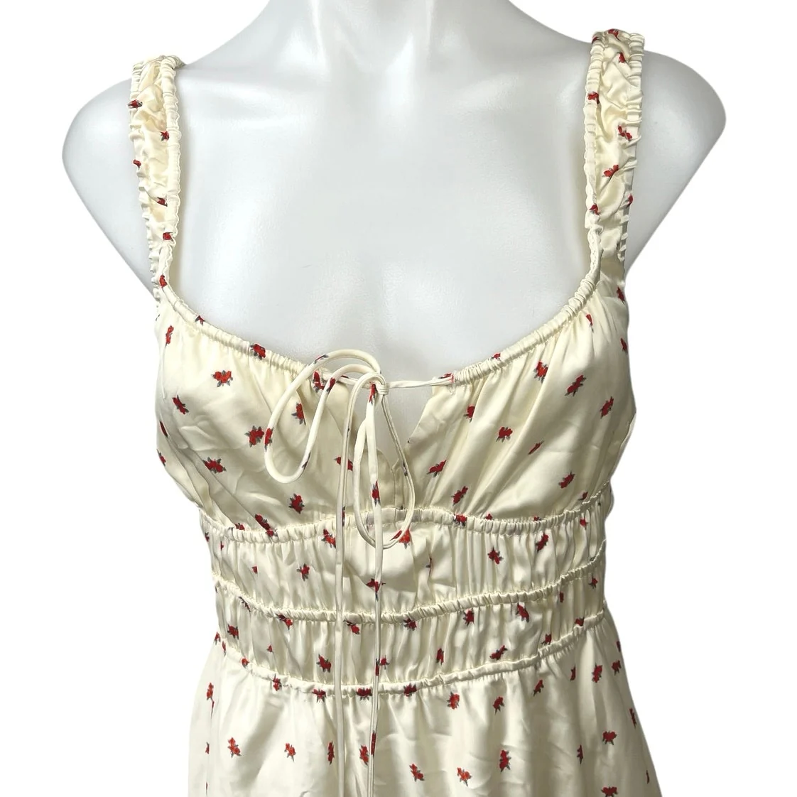 NEW Zara White Floral Silky Satin Sleeveless Cami Camisole Fit & Flare Dress M - Image 3