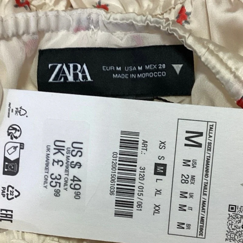 NEW Zara White Floral Silky Satin Sleeveless Cami Camisole Fit & Flare Dress M - Image 4