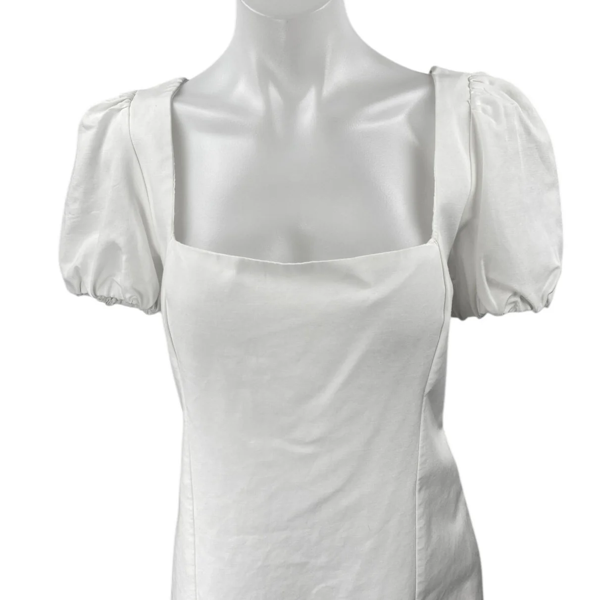 NEW Zara White Short Puff Sleeve Lace Up Back Square Neck Mini A Line Dress XL - Image 3