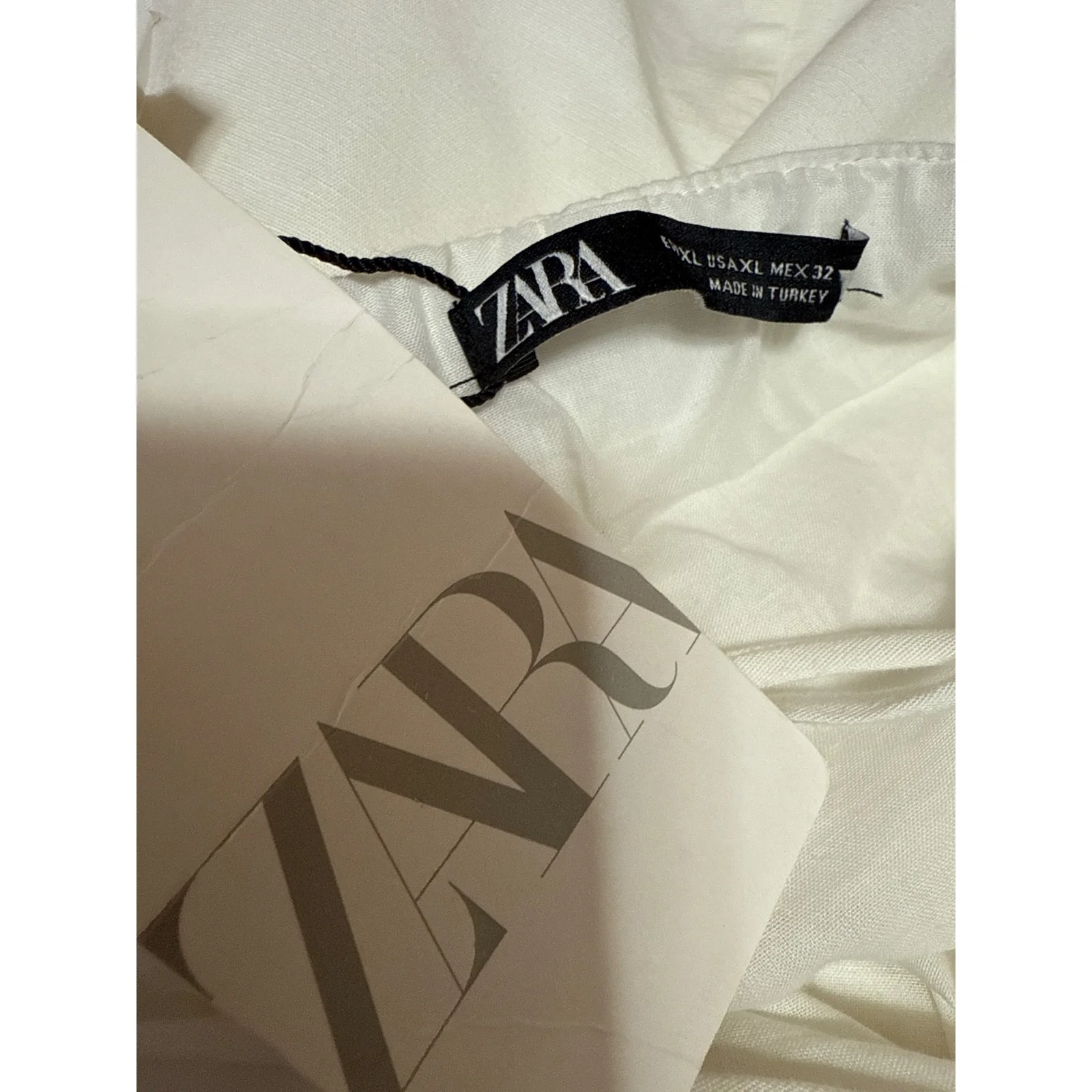 NEW Zara White Short Puff Sleeve Lace Up Back Square Neck Mini A Line Dress XL - Image 5