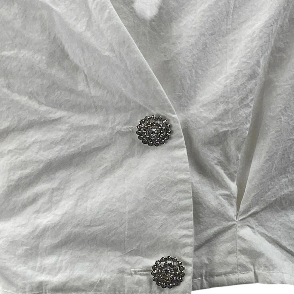 NEW Zara White Short Sleeve V Neck button Front Shirt Blouse Crop top Size S - Image 2