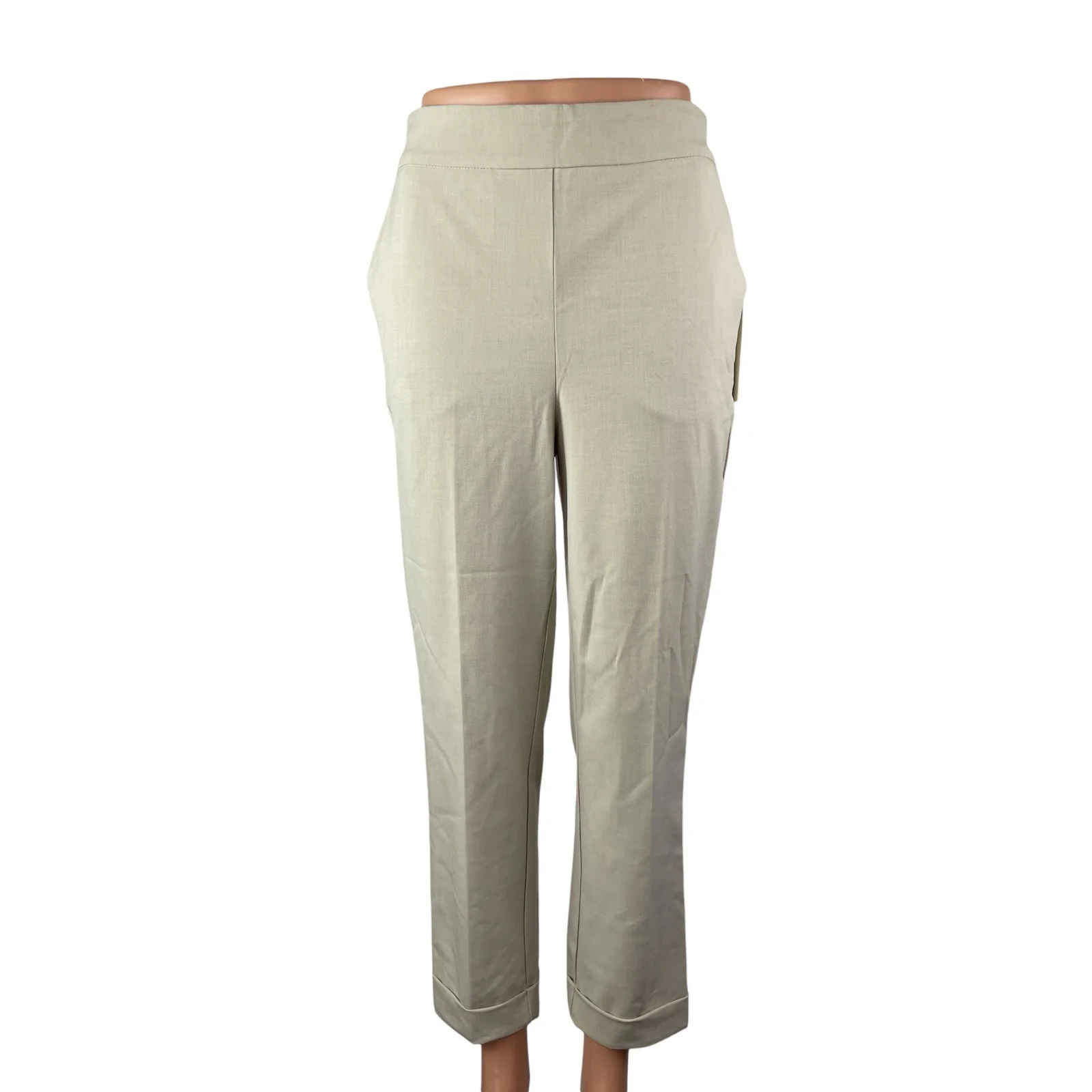 NEW Zara Women's Beige High Waisted Straight Leg Trousers Dress Pants Size S