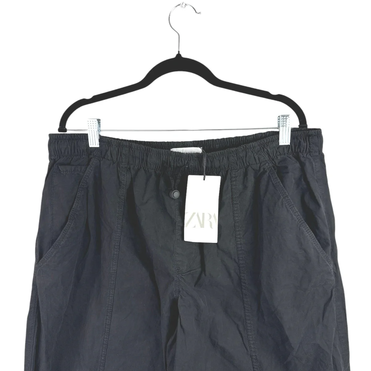 NEW Zara Womens Black High Rise Straight Wide Leg Windbreaker Trousers Pants XXLm - Image 3
