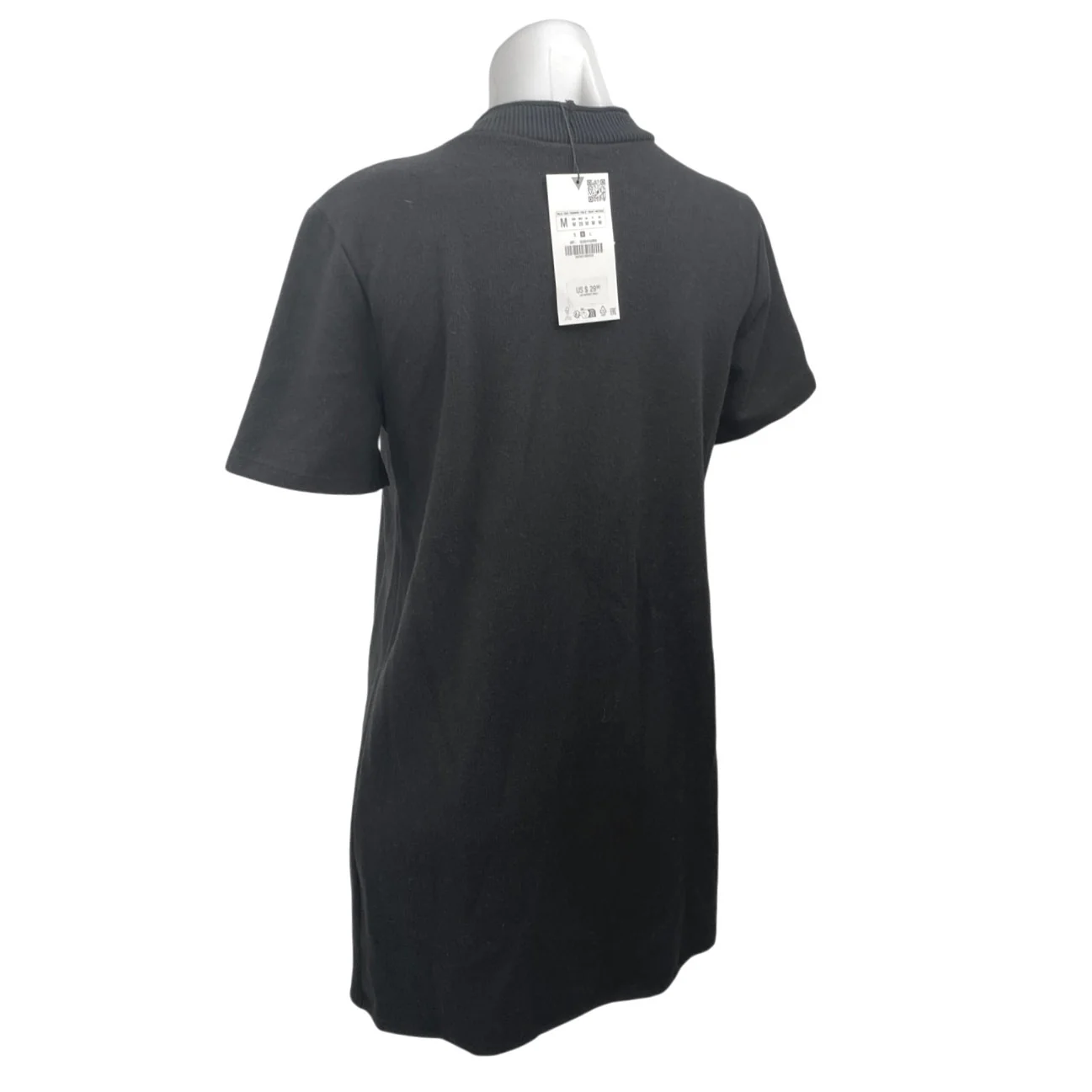 NEW Zara Women's Black Mock Neck Short Sleeve Knit Mini Shift Sweater Dress Sz M - Image 2
