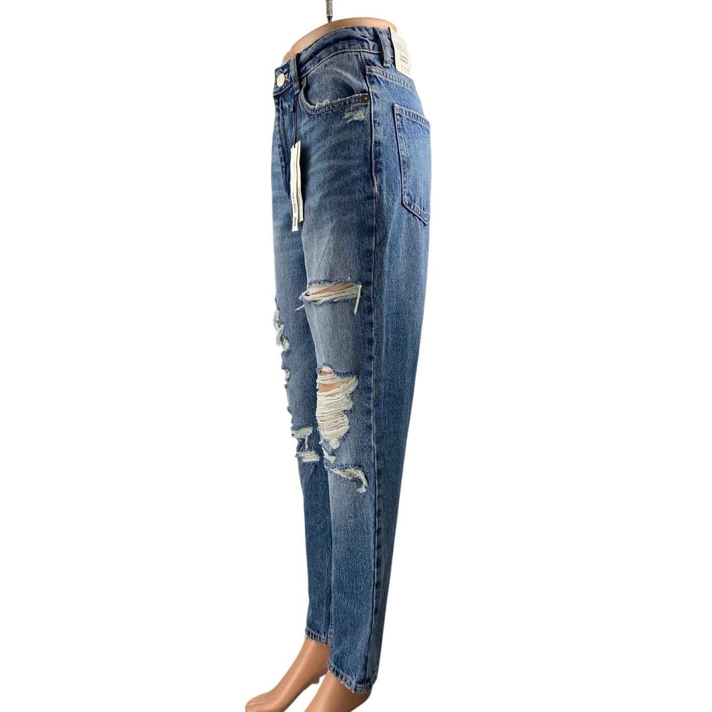 NEW Zara Women's Blue Distressed High Waisted Straight Leg Denim Jeans Size 4 - Image 2