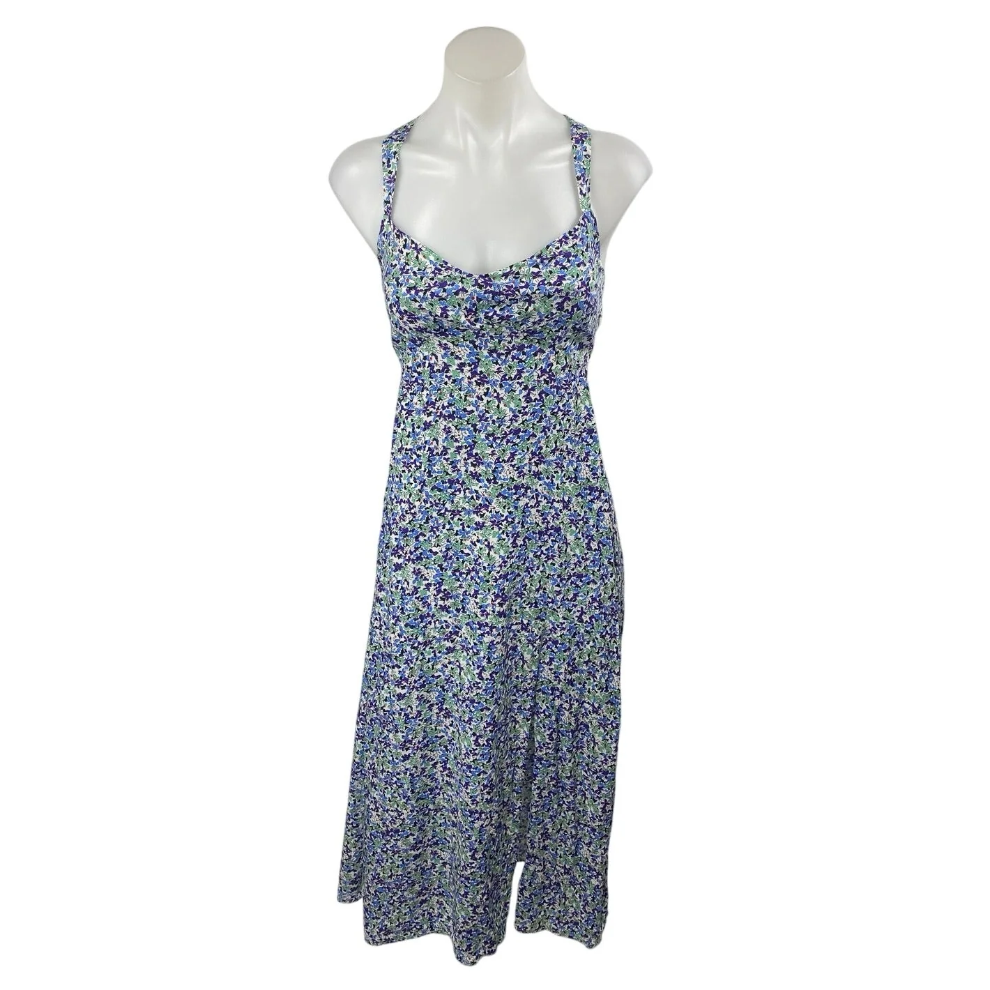 NEW Zara Women's Blue Floral Sleeveless Slit Midi Tank A-Line Slip Dress Size XS