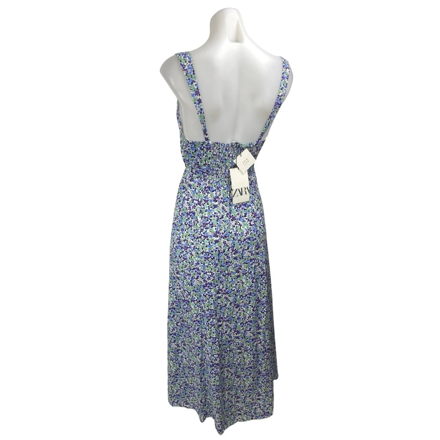 NEW Zara Women's Blue Floral Sleeveless Slit Midi Tank A-Line Slip Dress Size XS - Image 2