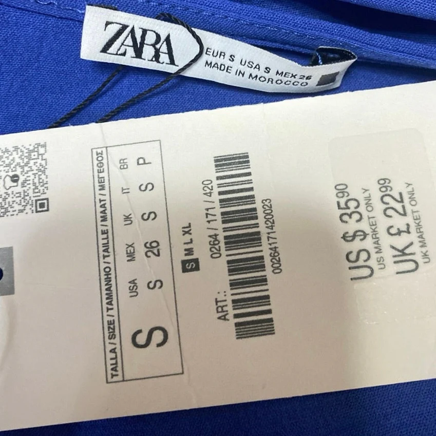 NEW Zara Women's Blue V-neck Ruched Sides Short Sleeve Midi A-Line Dress Size S - Image 4