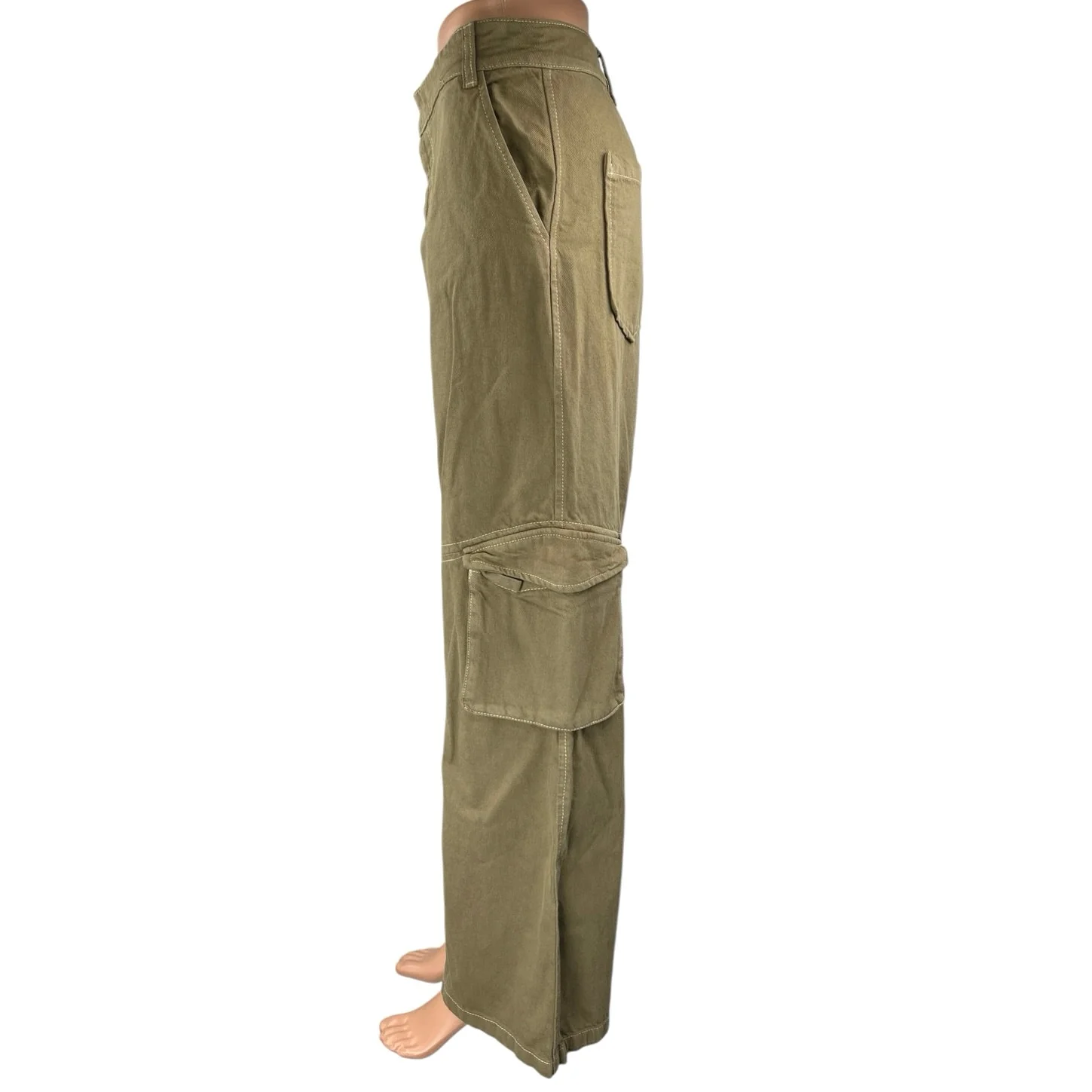 NEW Zara Women's Brown Beige Straight Wide Leg High Waist Cargo Trousers Pants M - Image 2